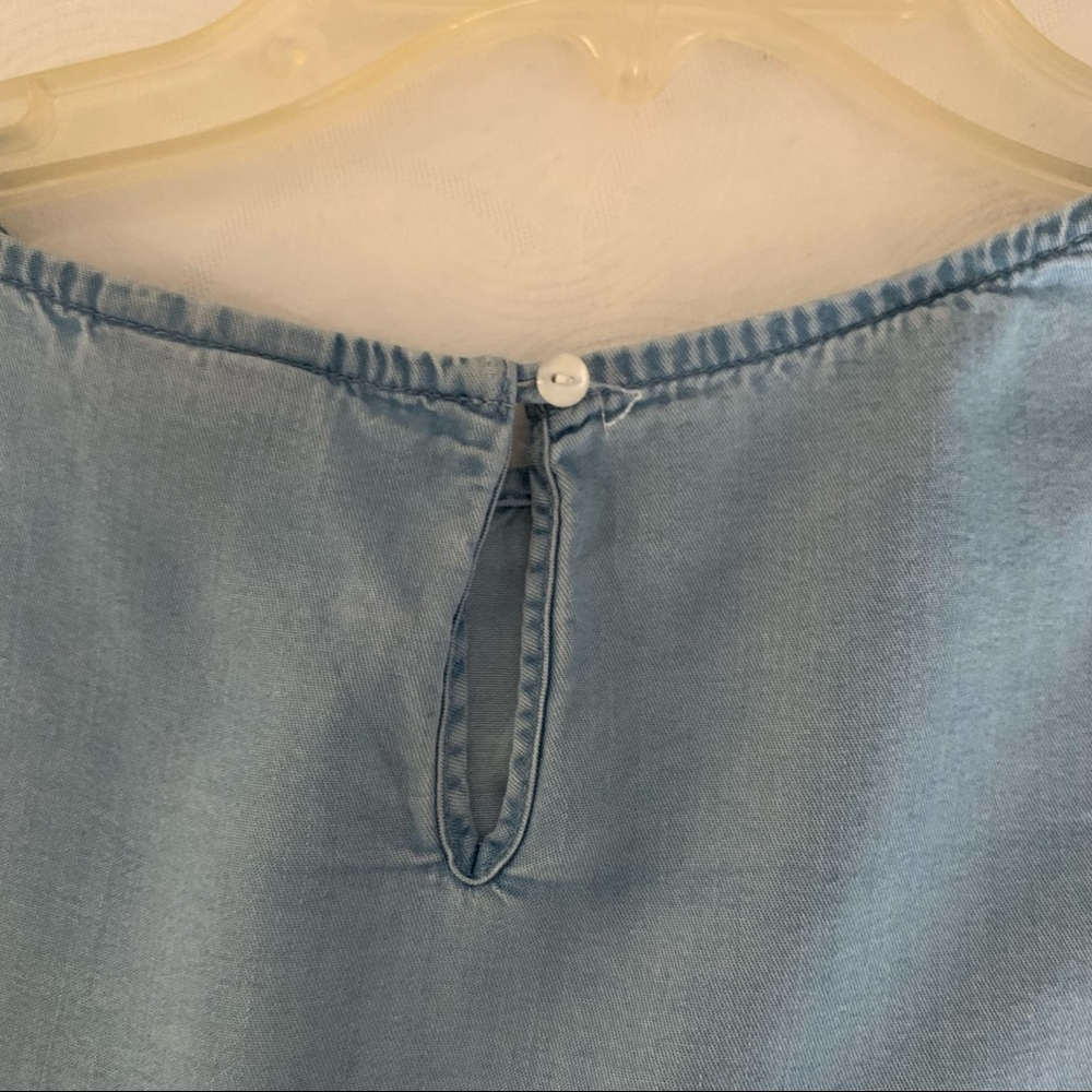 J.Jill Bell Ruffle Sleeve Top Shirt Blouse Chambray Denim Blue Small Petite - Picture 12 of 15